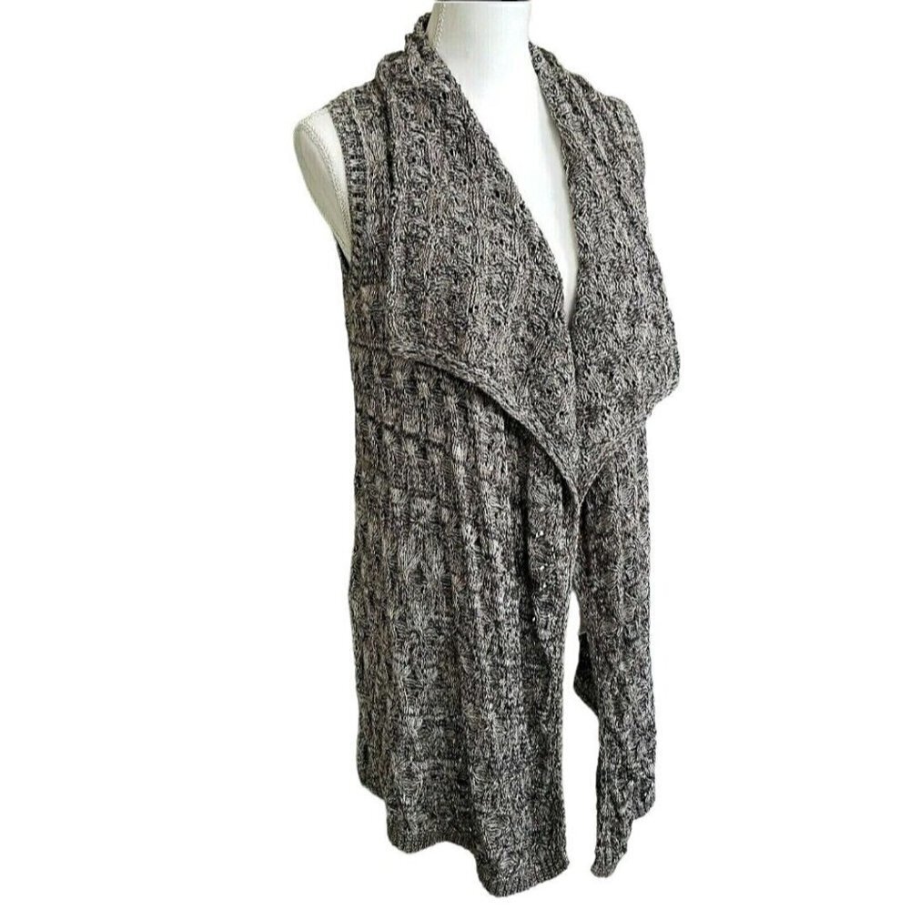 Artisan NY Size Small Sweater Vest Draped Large Collar Taupe Waterfall Comfy